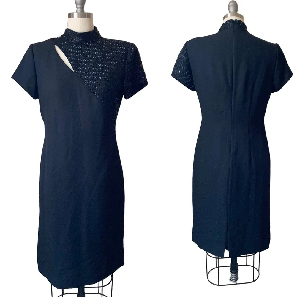90's VTG Jessica Howard Cocktail Dress Size 4P Black Beaded Accent - Picture 1 of 6